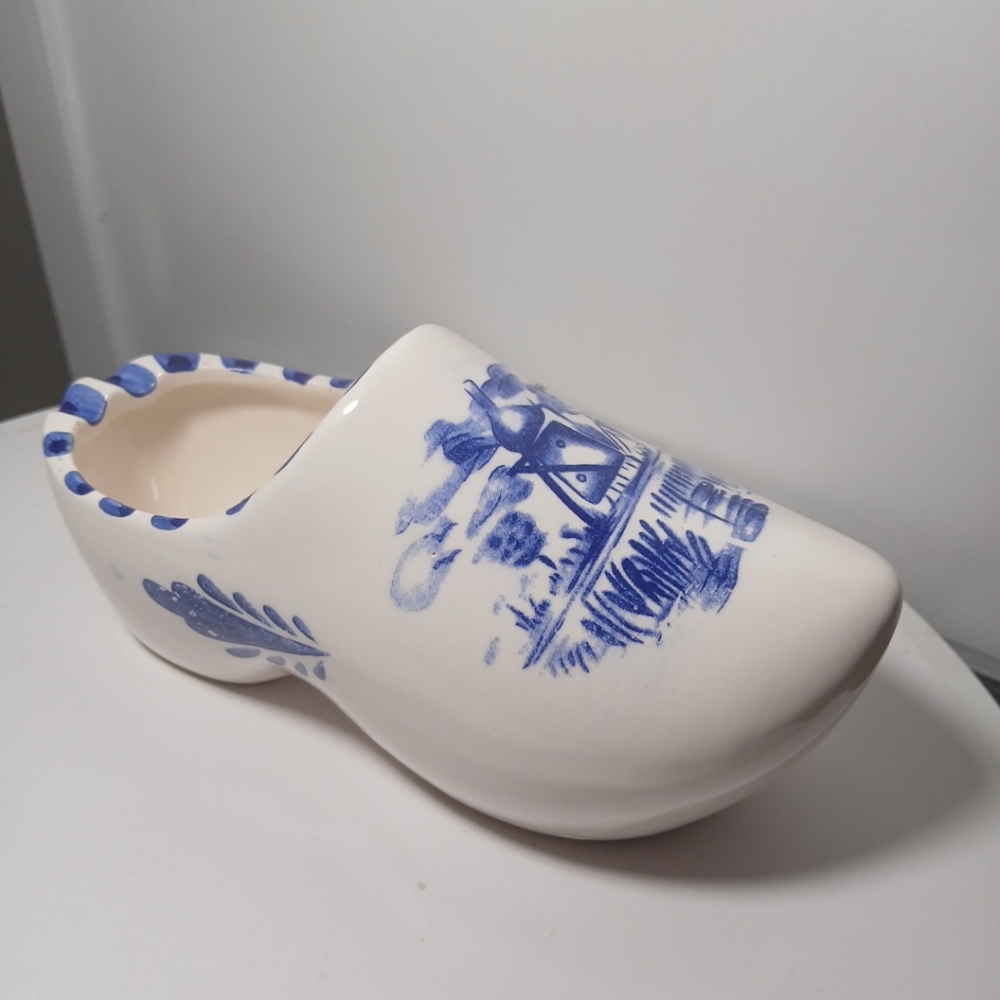 Vintage Delft Blue Holland Dutch Hand Painted Windmill Ceramic Shoe